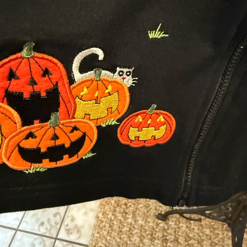 Onque Casuals Fun Halloween Full Zip Cardigan Shacket LS S Ghost & Pumpkins - Picture 9 of 15
